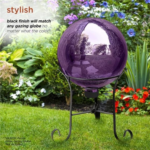 10" Tall Indoor/Outdoor Glass Gazing Globe Metal Stand, Black - Picture 5 of 6